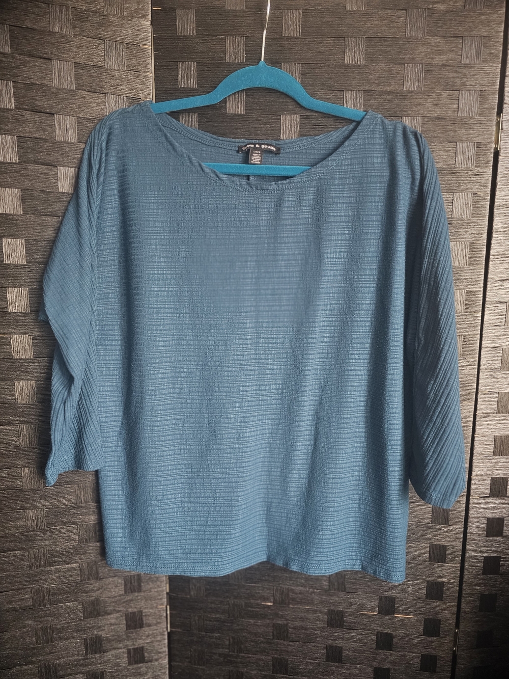 Cable & Gauge Teal Textured Boatneck Long-Sleeve Top